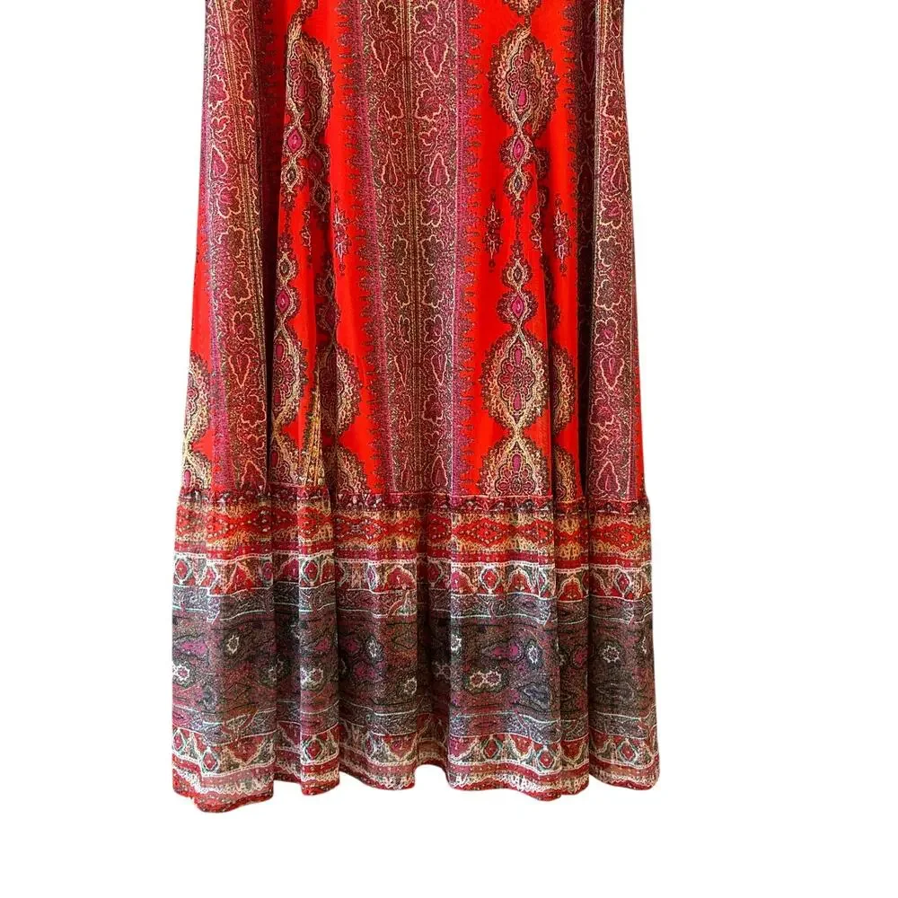 Reba Women’s 2X Boho Paisley Sleeveless Midi Dress Orange Embellished Plus Size